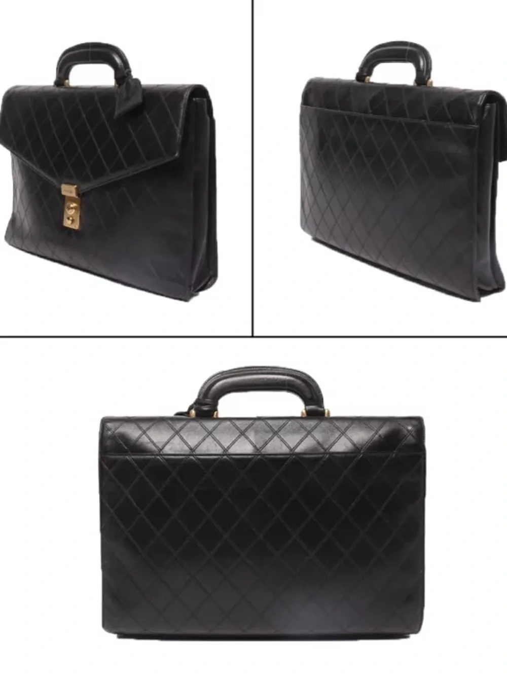 Authentic CHANEL black leather wild stitch vintage unisex briefcase laptop bag